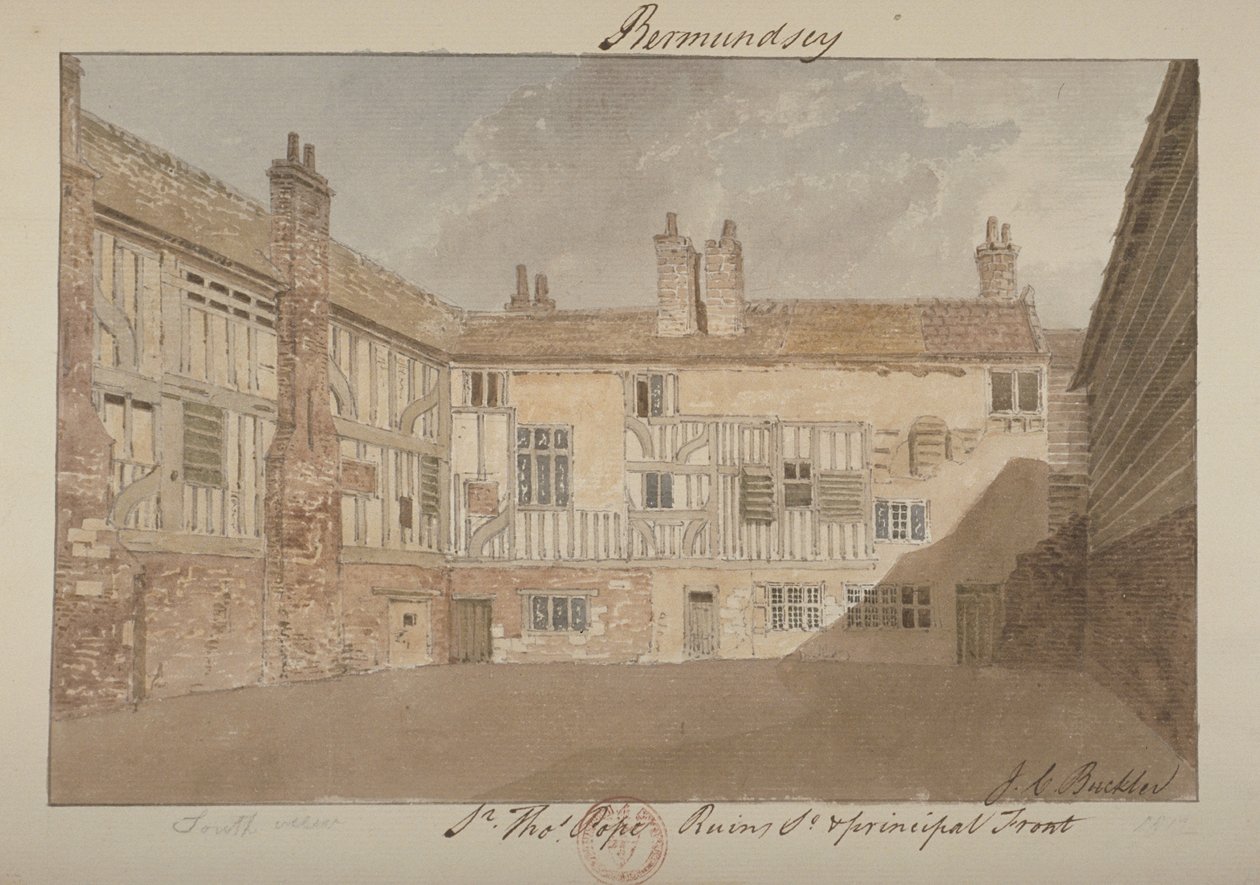 Vue sud des ruines de Bermondsey House, 1827 - John Chessell Buckler
