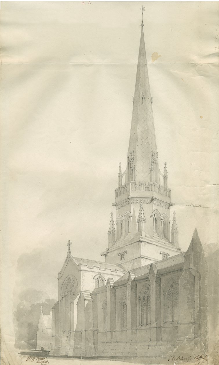 Stafford - Église Sainte-Marie: dessin sépia, nd [1841] - John Chessell Buckler