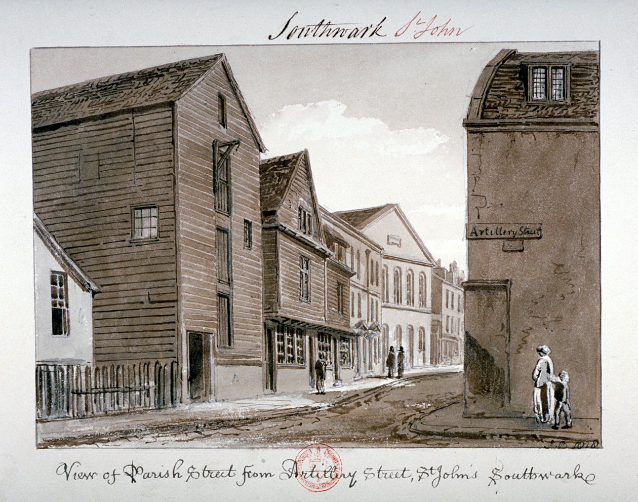Vue de Parish Street et Artillery Street, Bermondsey, Londres, 1828 - John Chessell Buckler