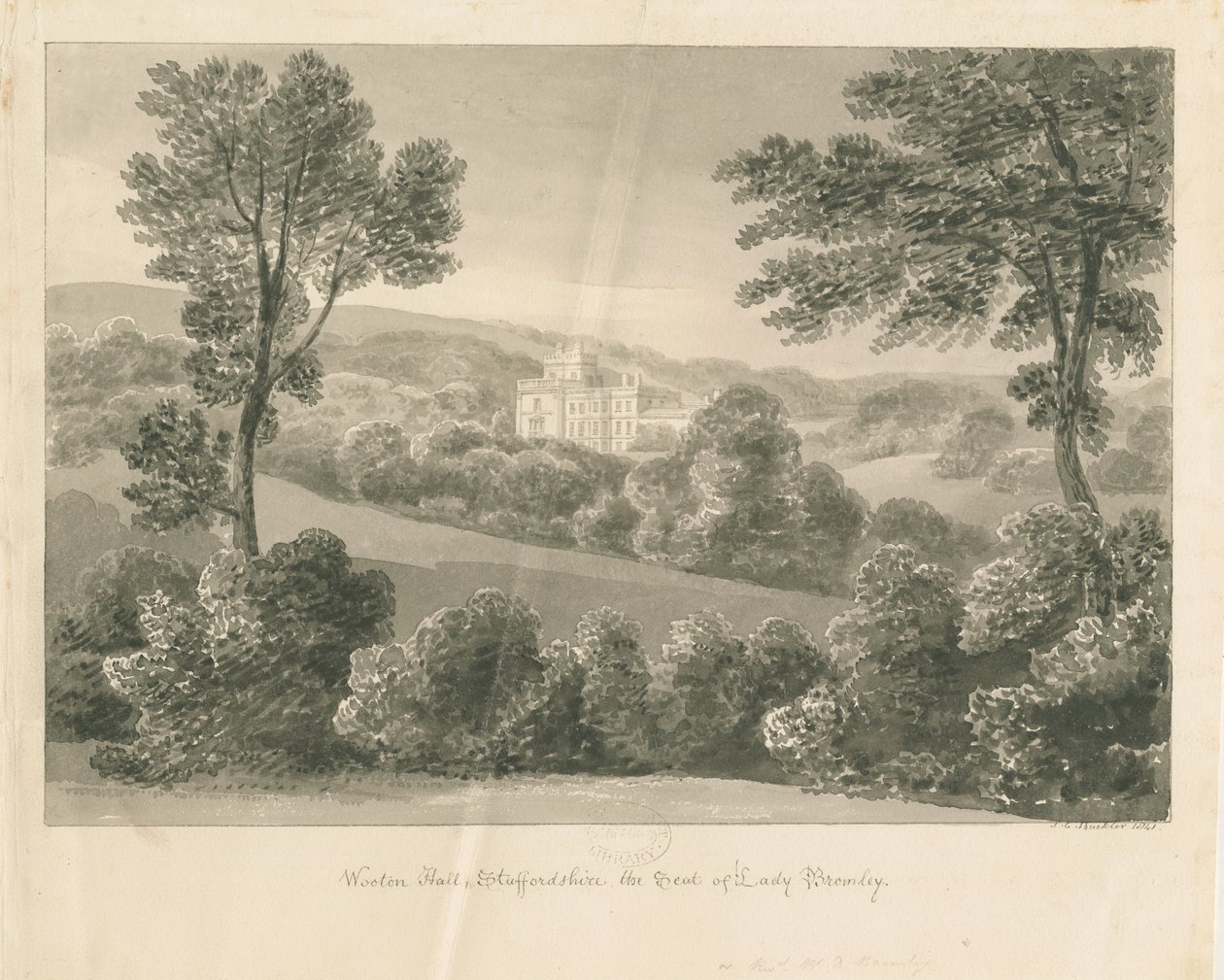 Wootton Lodge : dessin sépia, 1841 - John Chessell Buckler