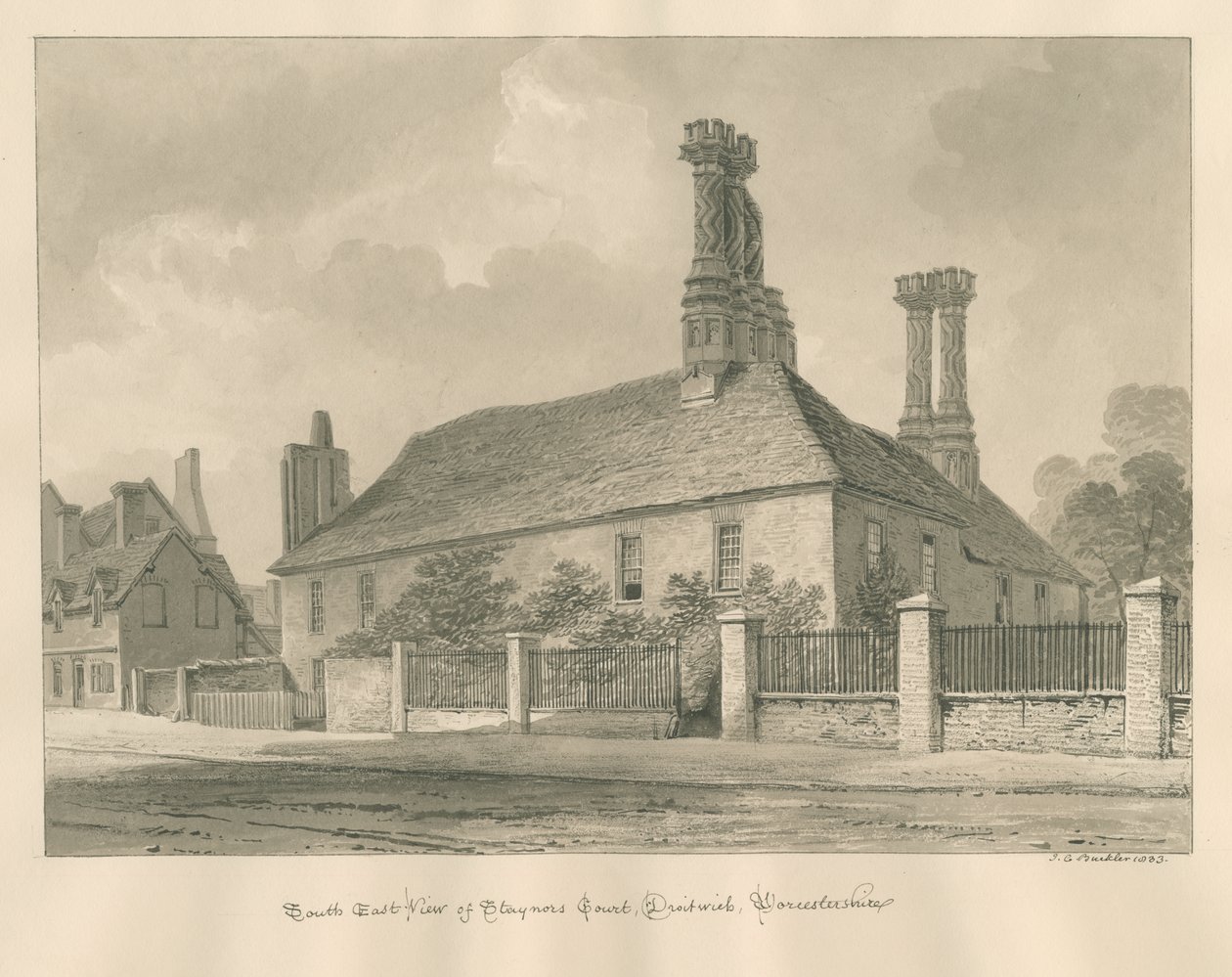 Worcestershire - Droitwich - Cour de Staynors, 1833 - John Chessell Buckler