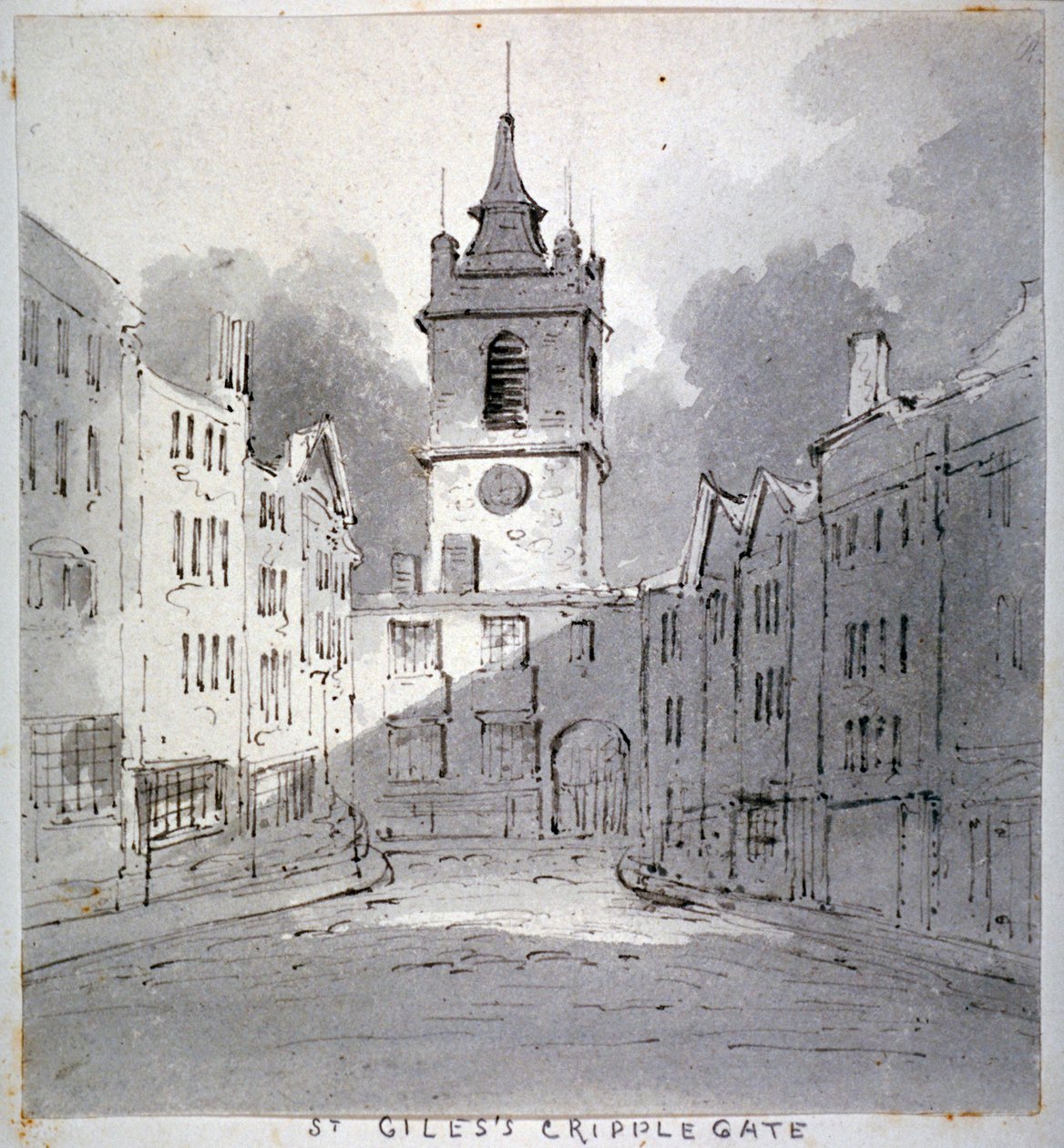 Église Saint-Gilles sans Cripplegate depuis Fore Street, Londres, 1790 - John Claude Nattes