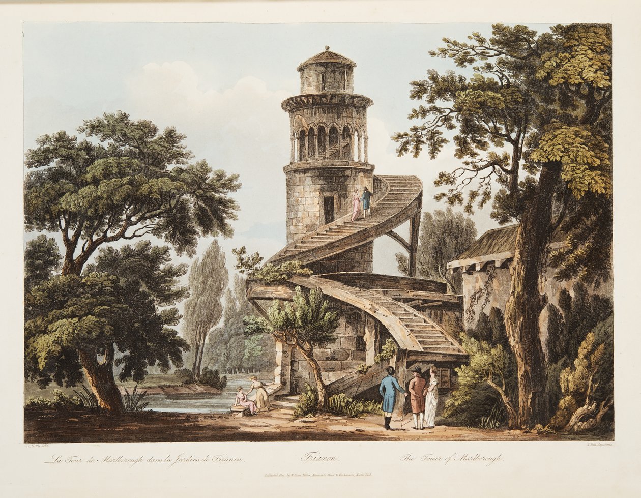 Trianon, La Tour de Marlborough, illustration de Versailles, Paris et Saint Denis, pub. 1809 - John Claude Nattes