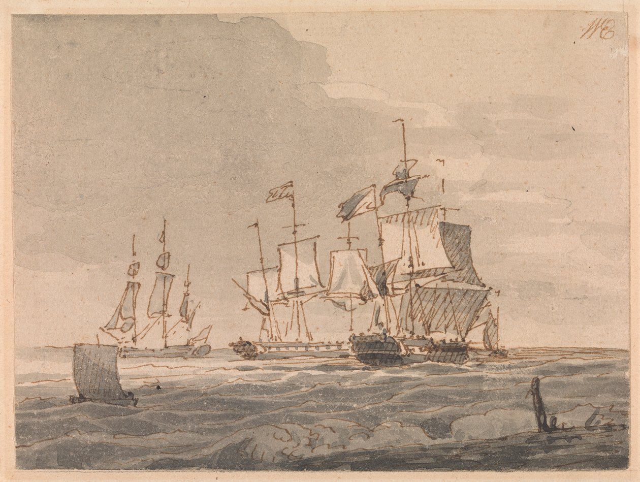 Navires de guerre au large de la côte - John Cleveley the Younger