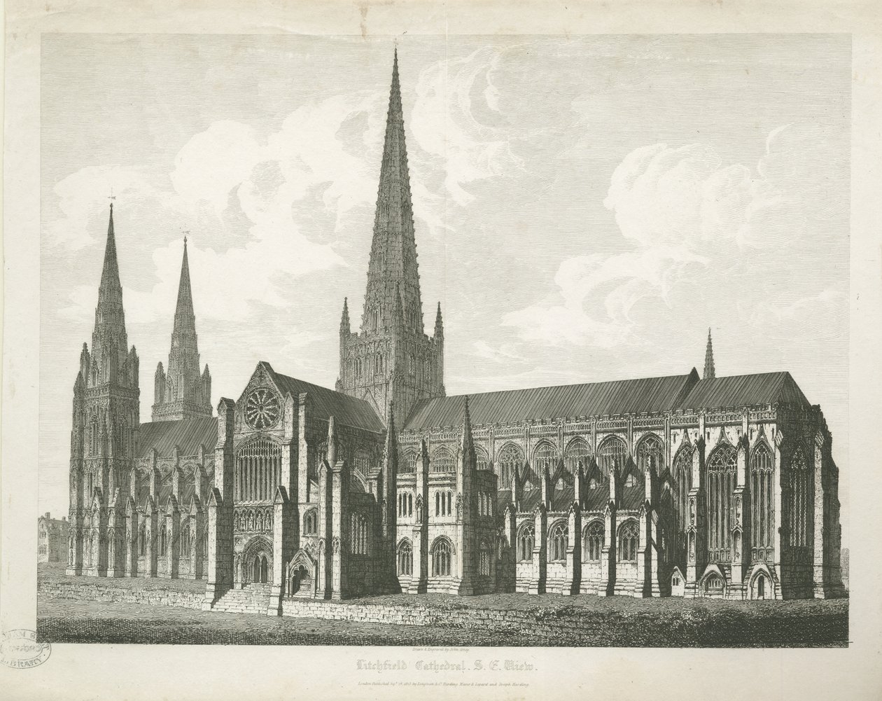 Cathédrale de Lichfield - Vue du sud-est (gravure) - John Coney