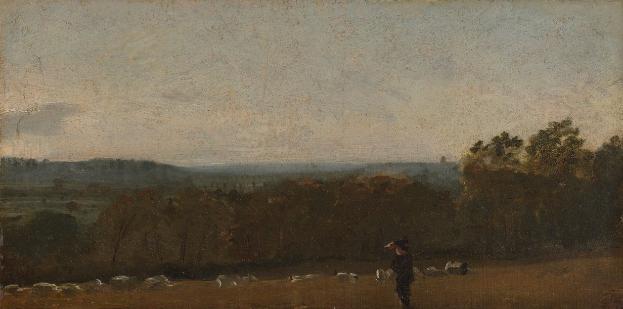 Un berger dans un paysage regardant à travers Dedham Vale vers Langham - John Constable