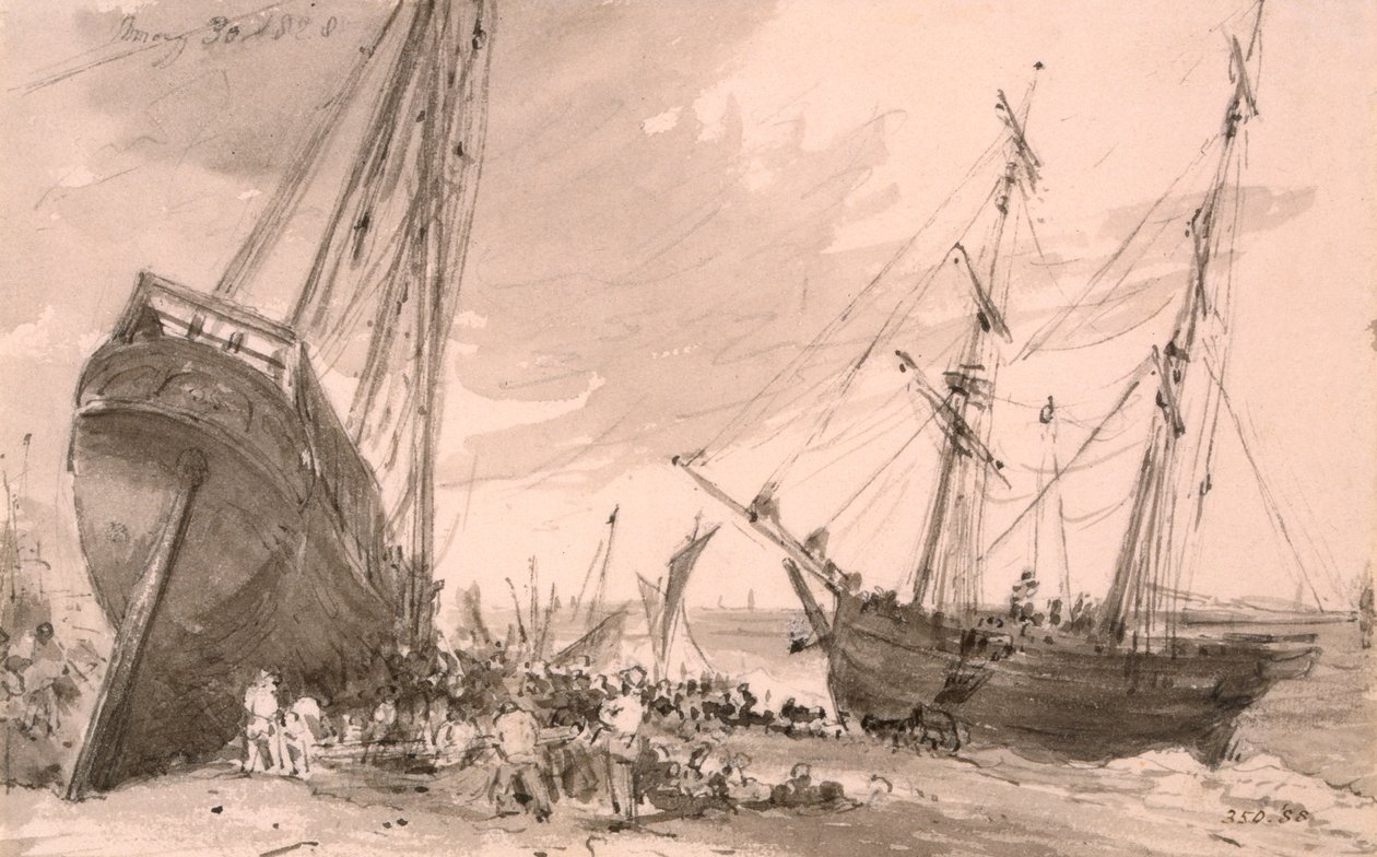 Scène côtière de Brighton avec deux navires au premier plan, 30 mai 1828 - John Constable