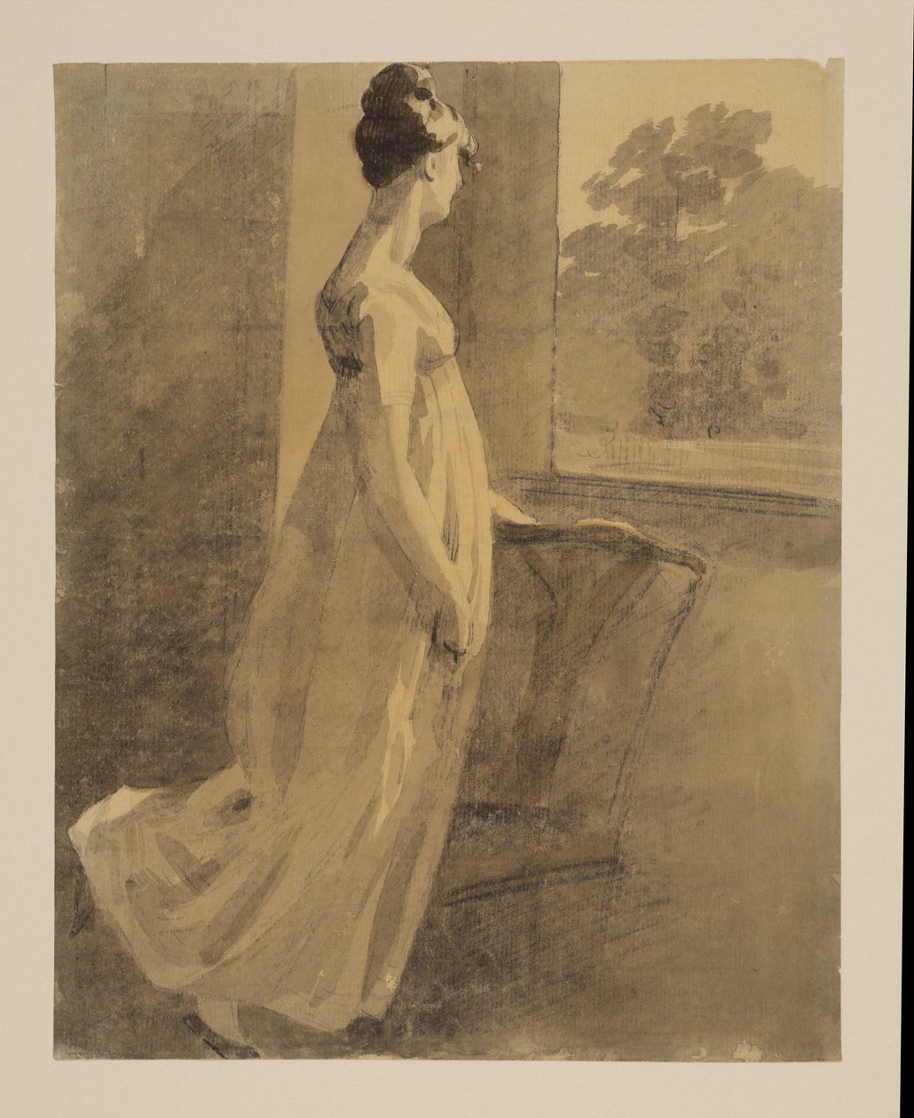 Femme reposant contre une chaise et regardant par une fenêtre, recto, c.1806 - John Constable