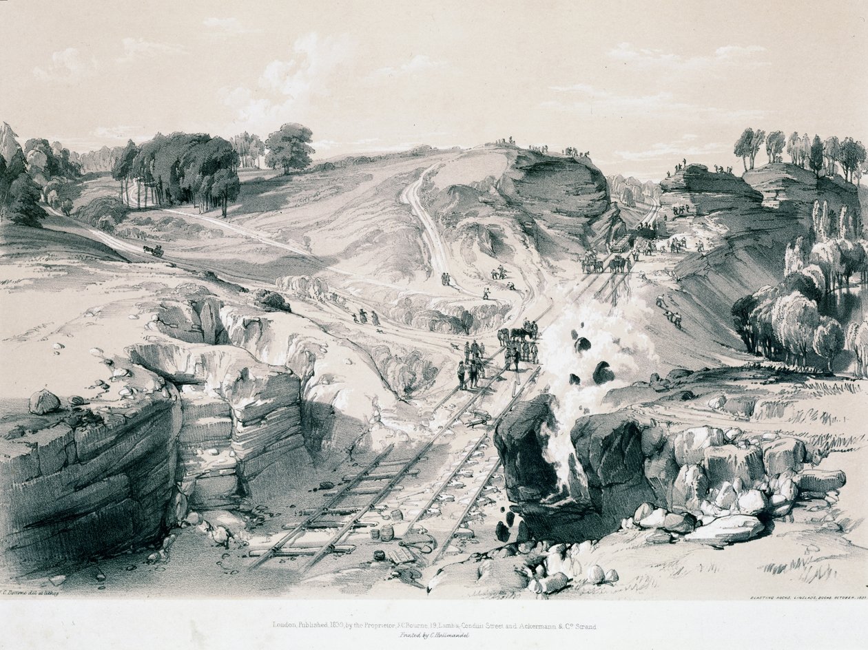Explosion de rochers, Linsdale, Buckinghamshire, années 1830 - John Cooke Bourne