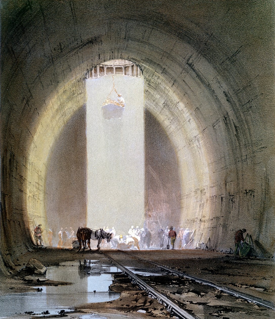 Construction du tunnel de Kilsby sur le chemin de fer de Londres à Birmingham, 8 juillet 1839 - John Cooke Bourne
