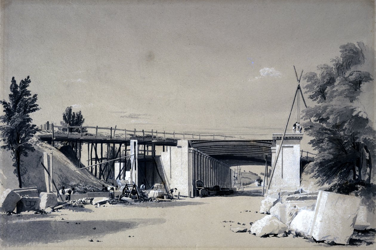 Pont de Denbigh Hall depuis la route, 25 juin 1837 - John Cooke Bourne