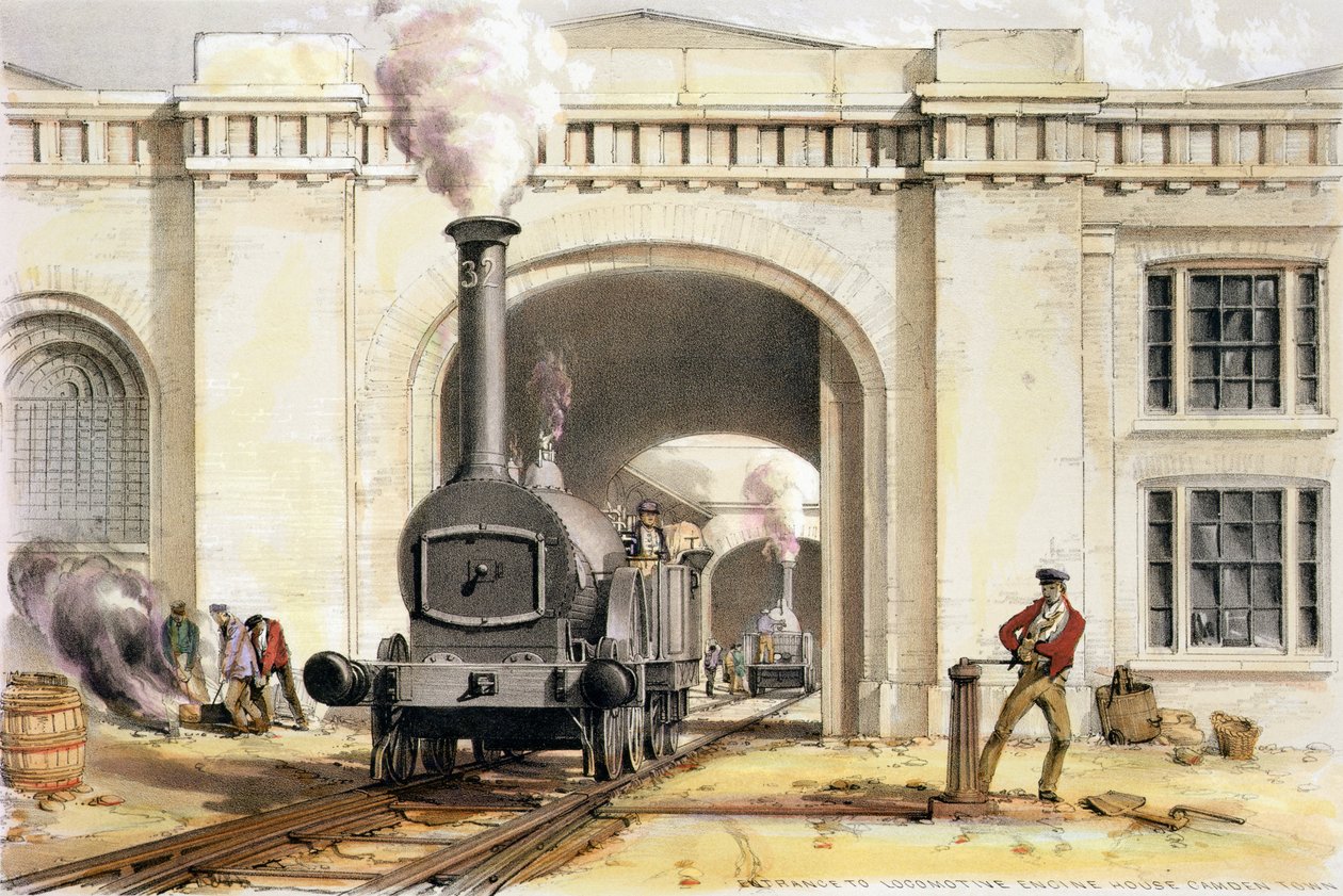 Entrée de la maison des locomotives, Camden Town, gravée par l