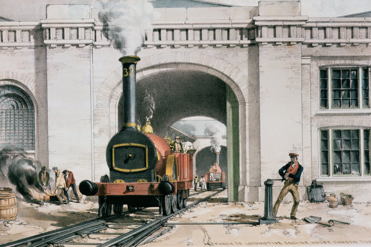 Entrée de la maison des locomotives, Camden Town, Londres, 1839 - John Cooke Bourne