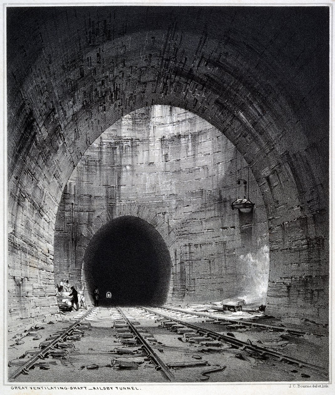 Grand puits de ventilation, tunnel de Kilsby, Northamptonshire, 1838 - John Cooke Bourne