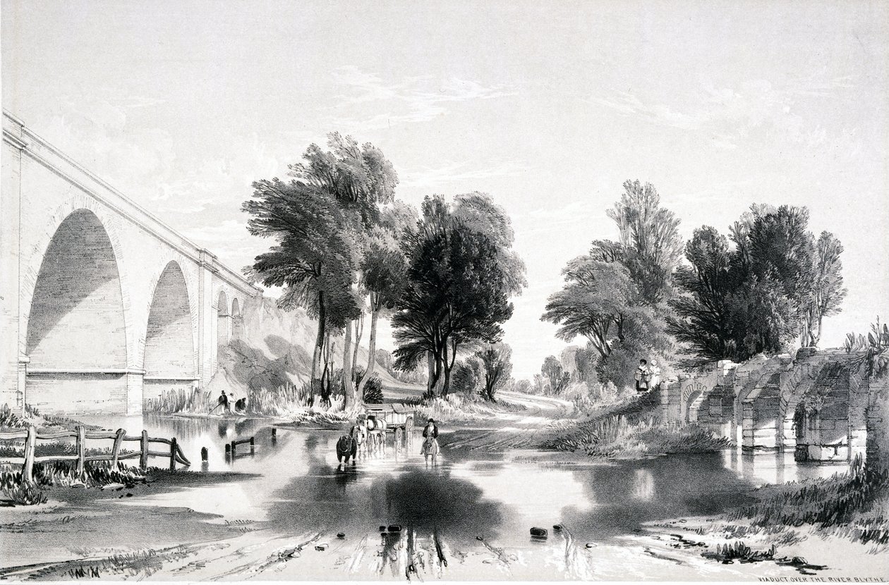 Viaduc sur la rivière Blythe, chemin de fer de Londres et Birmingham, 1839 - John Cooke Bourne