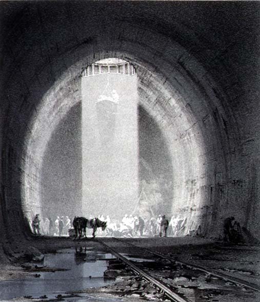 Puits de travail, tunnel de Kilsby, 8 juillet 1837, gravé par l