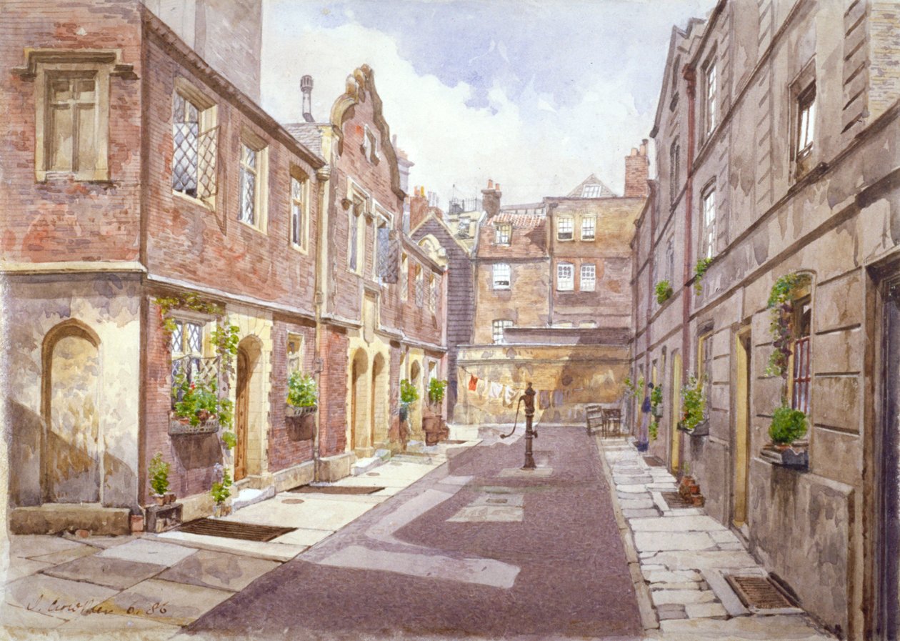 Vue des hospices à Cock Court, Jewry Street, City of London, 1886 - John Crowther
