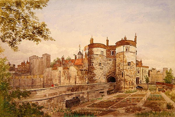 Vue de la Tour de Londres, montrant Byward Tower, Beauchamp Tower, Devereux Tower et St. Thomas Tower - John Crowther