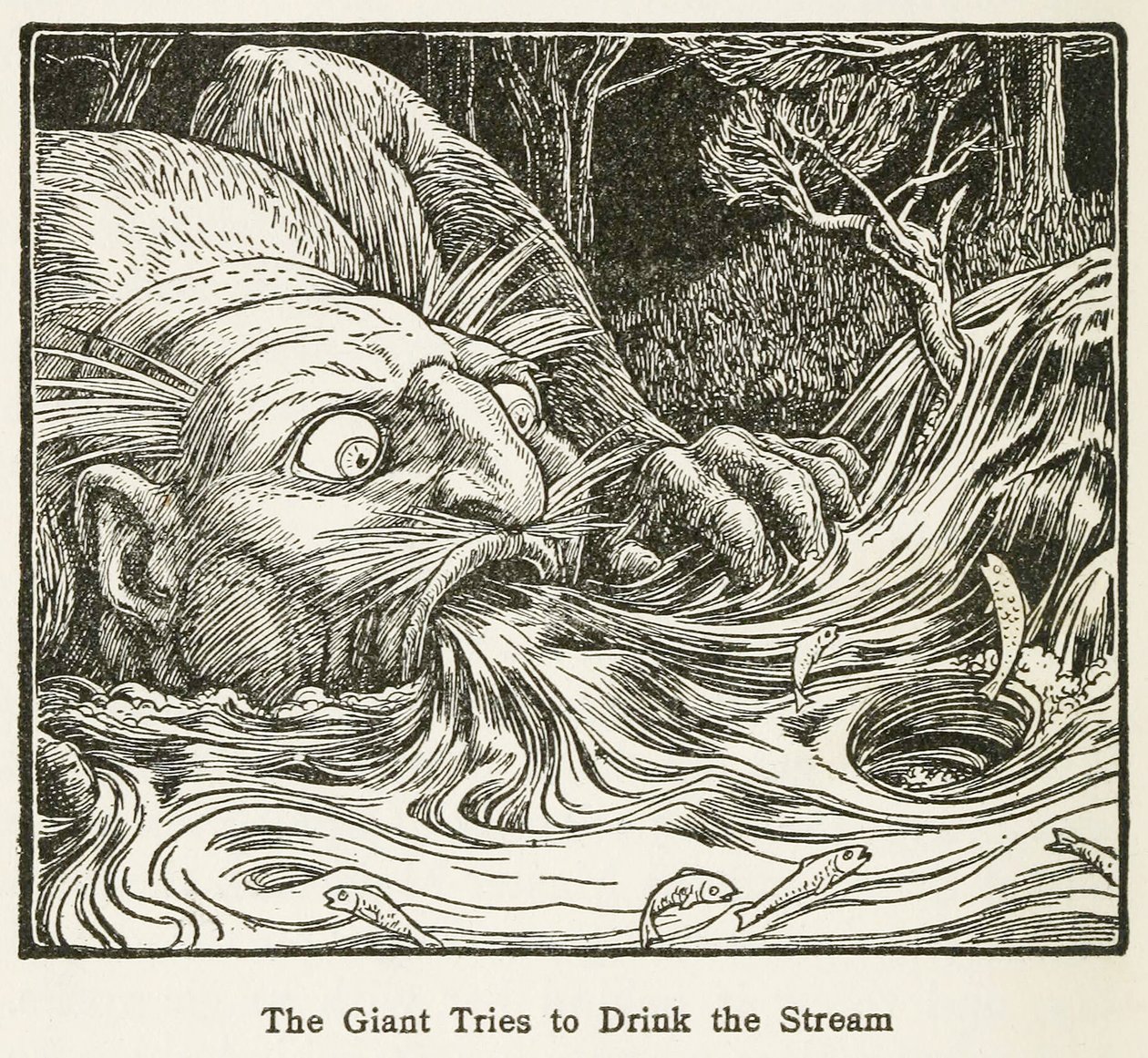 Le géant essaie de boire le ruisseau, du Livre de contes d