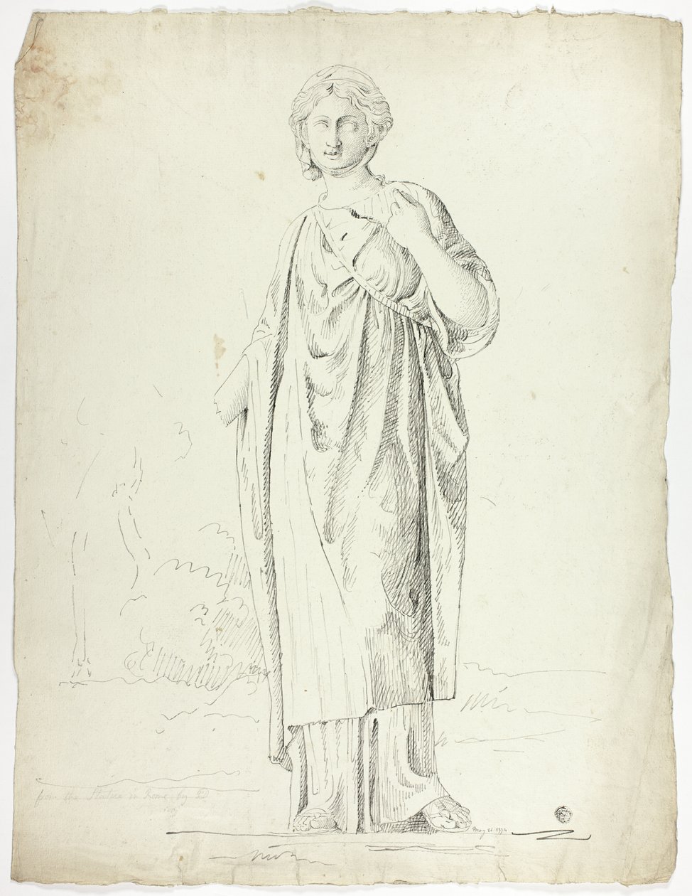 Statue antique de femme drapée debout - John Downman