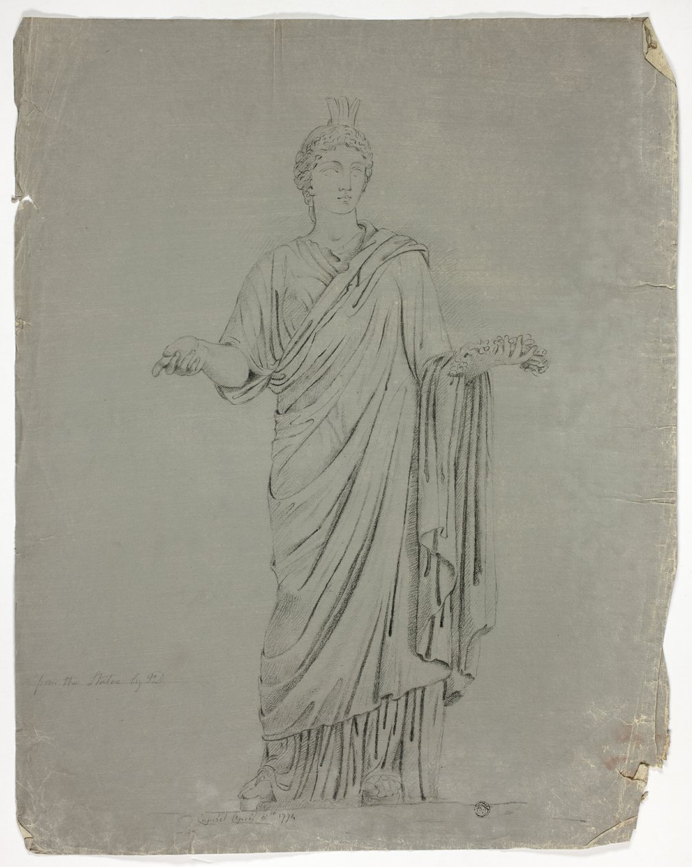 Statue antique de déesse debout avec les bras tendus - John Downman