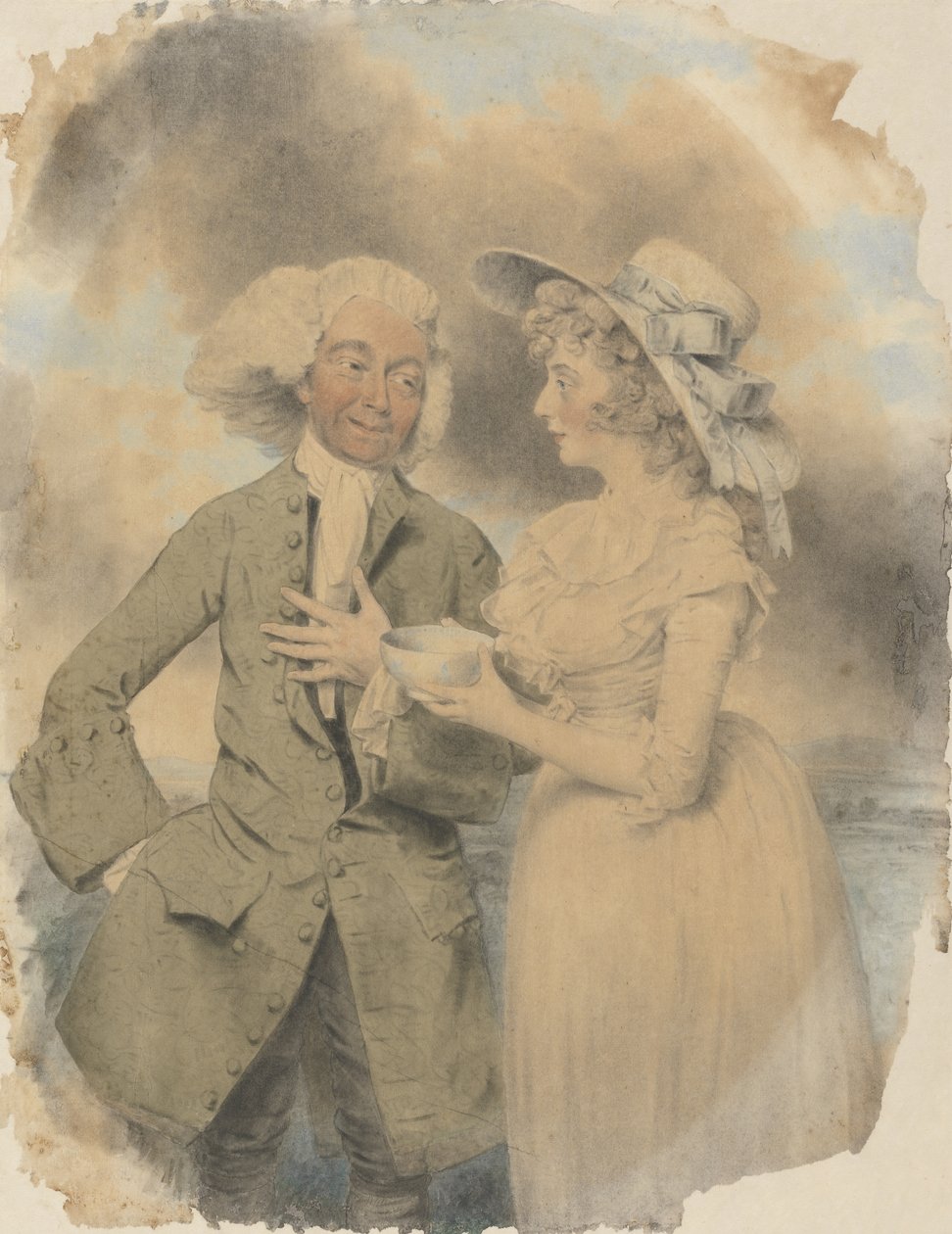 John Edwin et Mme Wells en tant que Lingo et Cowslip dans la Surprise agréable, 1787 - John Downman
