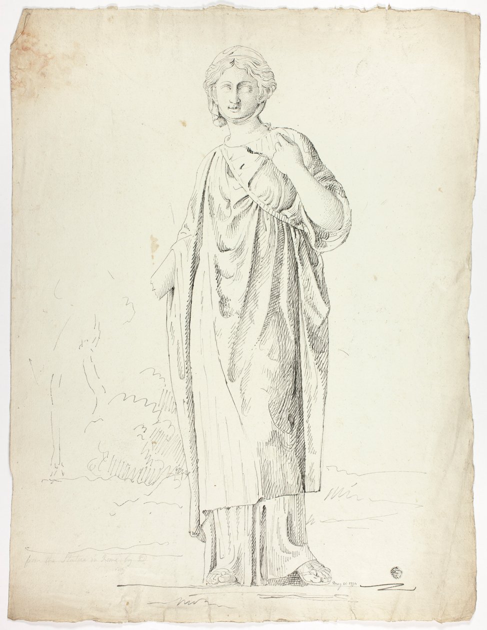 Statue antique de femme drapée debout - John Downman
