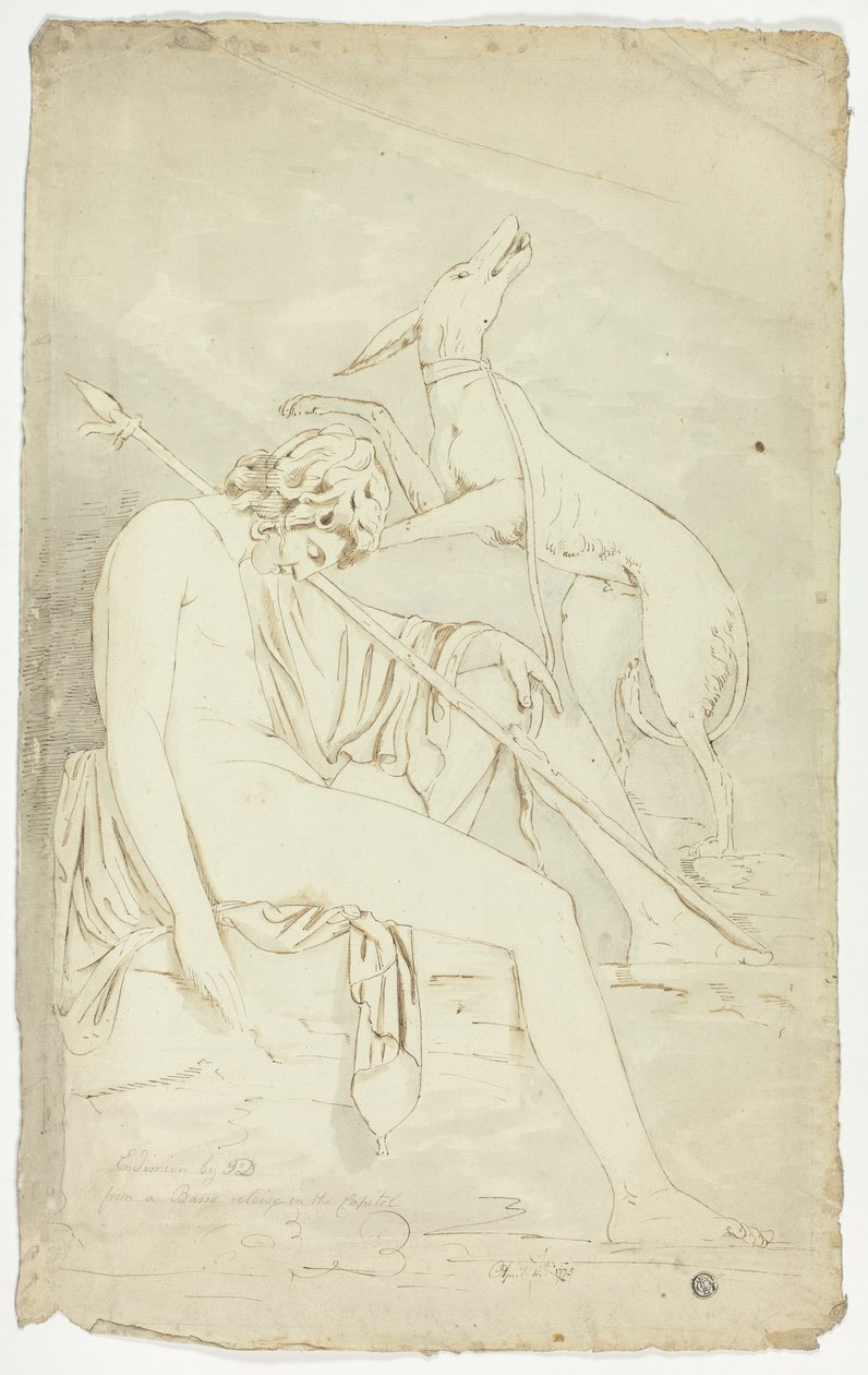 Ancien bas-relief du chasseur endormi et du chien - John Downman