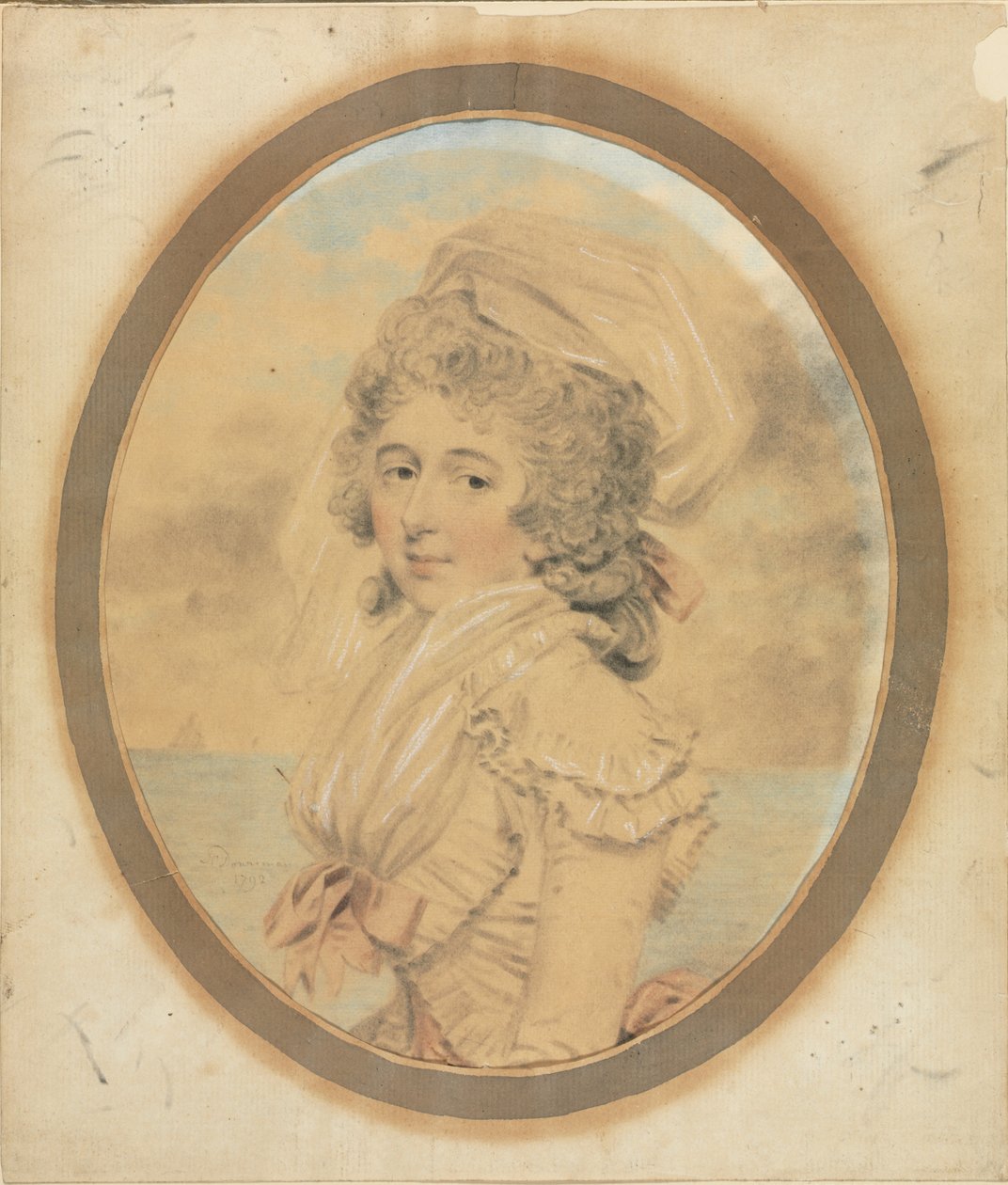 Jeune femme avec un nœud rose sur le corsage - John Downman