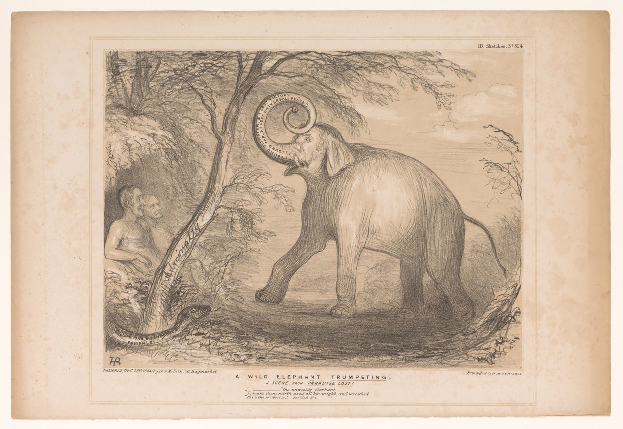 Caricature de Lord Ellenborough en éléphant sauvage (série HB Sketches) - John Doyle