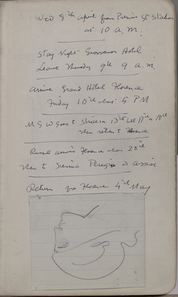 Carnet de croquis contenant 60 croquis et illustrations, écrits sur la peinture à la tempera et les artistes dont Botticelli - John Duncan