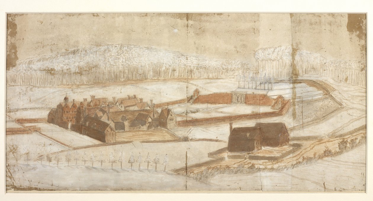 Vue de Wotton avec le jardin, la grotte et les environs depuis le coin ouest, c.1650 - John Evelyn