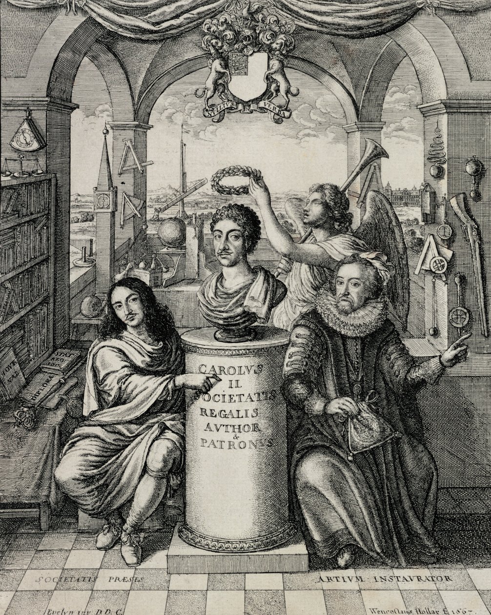 Charles II (1630-85) en tant que patron de la Royal Society, gravé par Wenceslaus Hollar, 1667 - John Evelyn