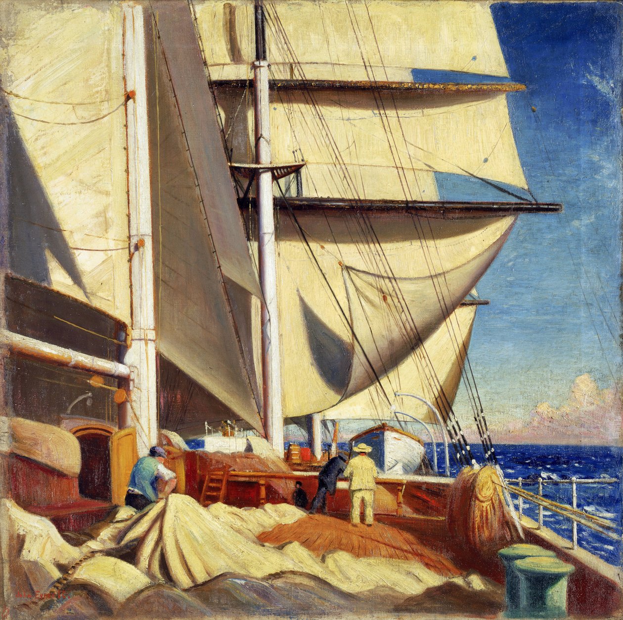 Réparation des voiles à bord du 