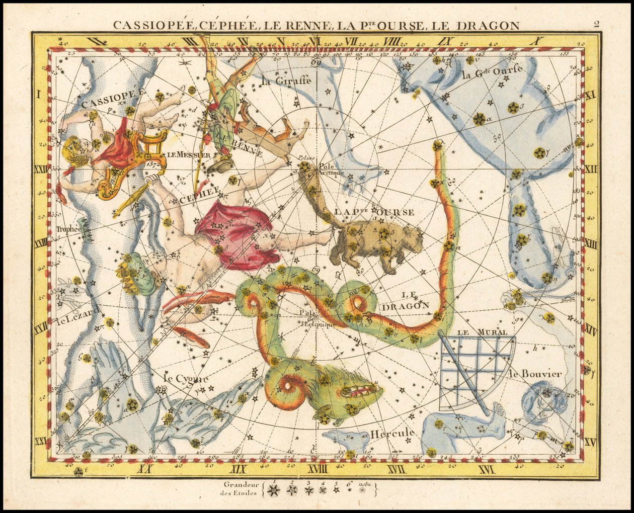 1776 - John Flamsteed - Cassiopee, Cehee, Le Renne, La Petite Ourse, Le Dragon (Cassiopea, Cepheus, Ursa Minor  Draco) - John Flamsteed
