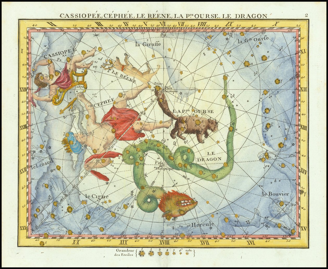1776 - John Flamsteed - Cassiopee, Cehee, Le Renne, La Pt.Ourse, Le Dragon (Cassiopea, Cepheus, Ursa Minor  Draco) - John Flamsteed