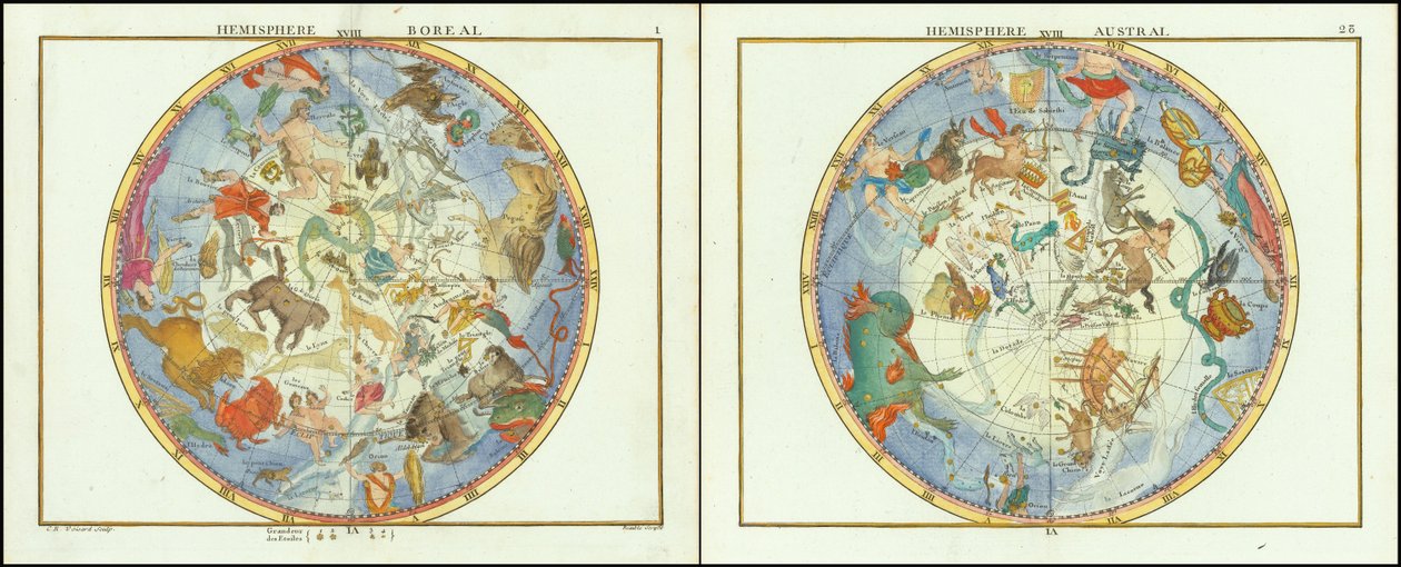 1776 - John Flamsteed - Hémisphère austral et hémisphère boréal - John Flamsteed