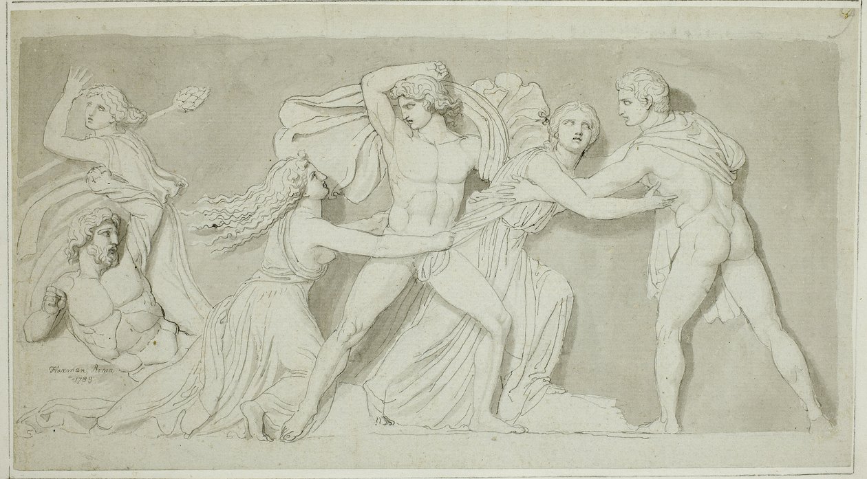 Amphion et Zéthus délivrent leur mère Antiope de la fureur de Dircé et Lycus - John Flaxman