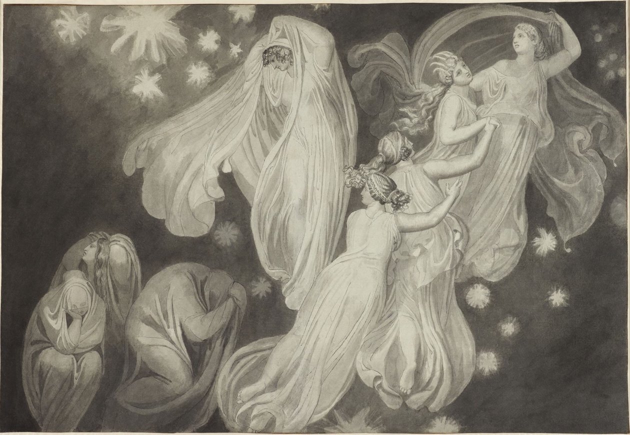Des anges guident une âme vers le ciel - John Flaxman
