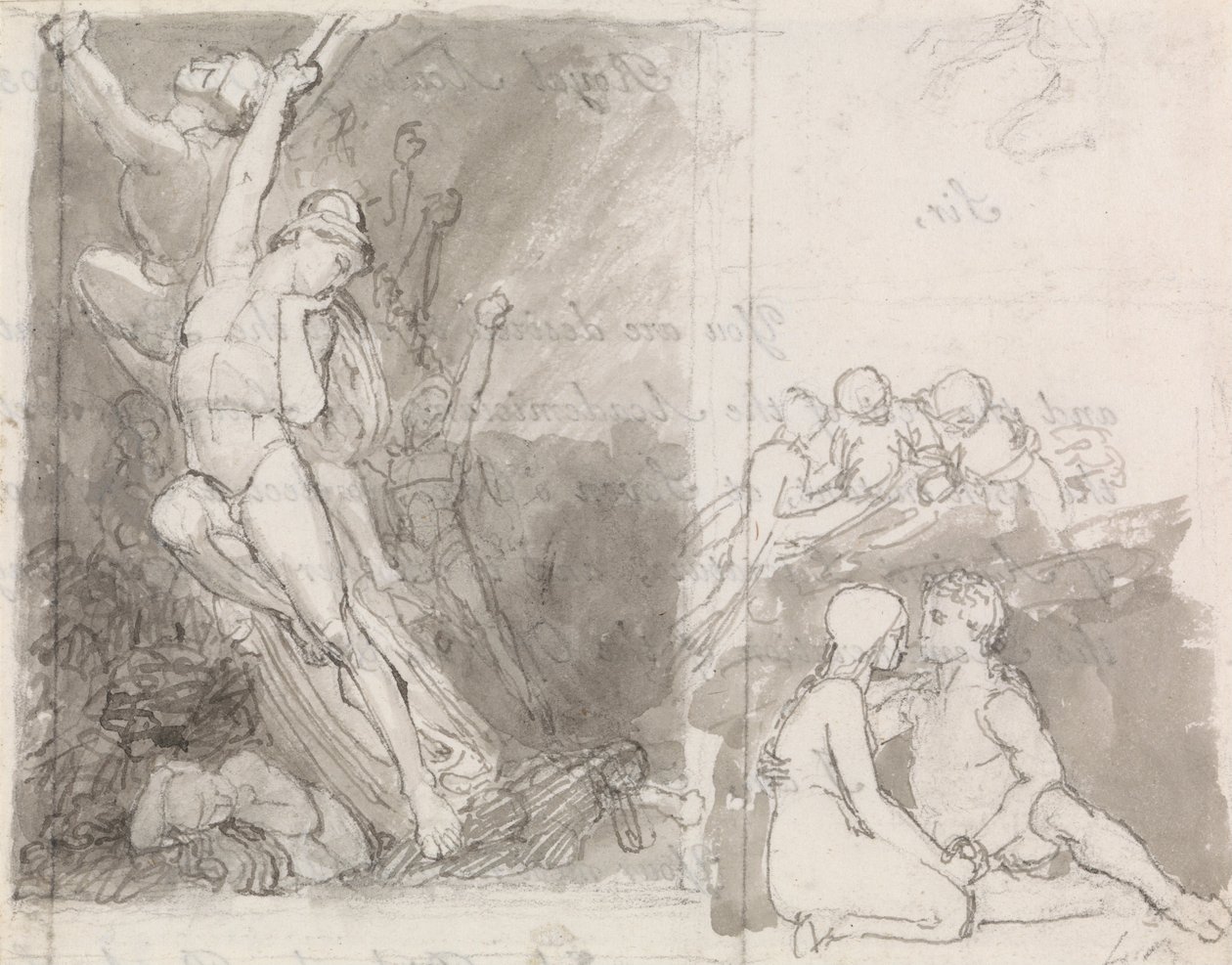 Illustration du Paradis perdu de Milton - Adam et Ève gardés par les anges - John Flaxman