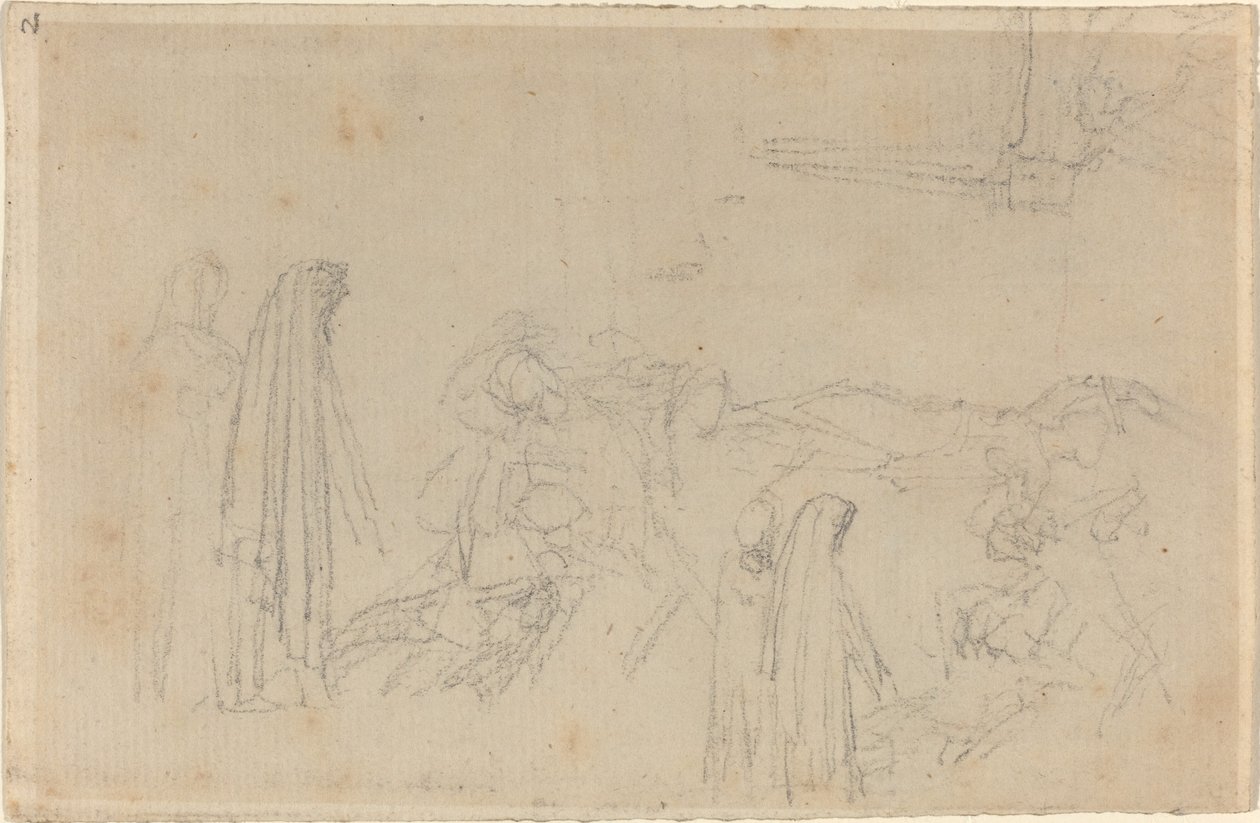 Croquis avec une figure encapuchonnée (Virgile et Béatrice ?) - John Flaxman