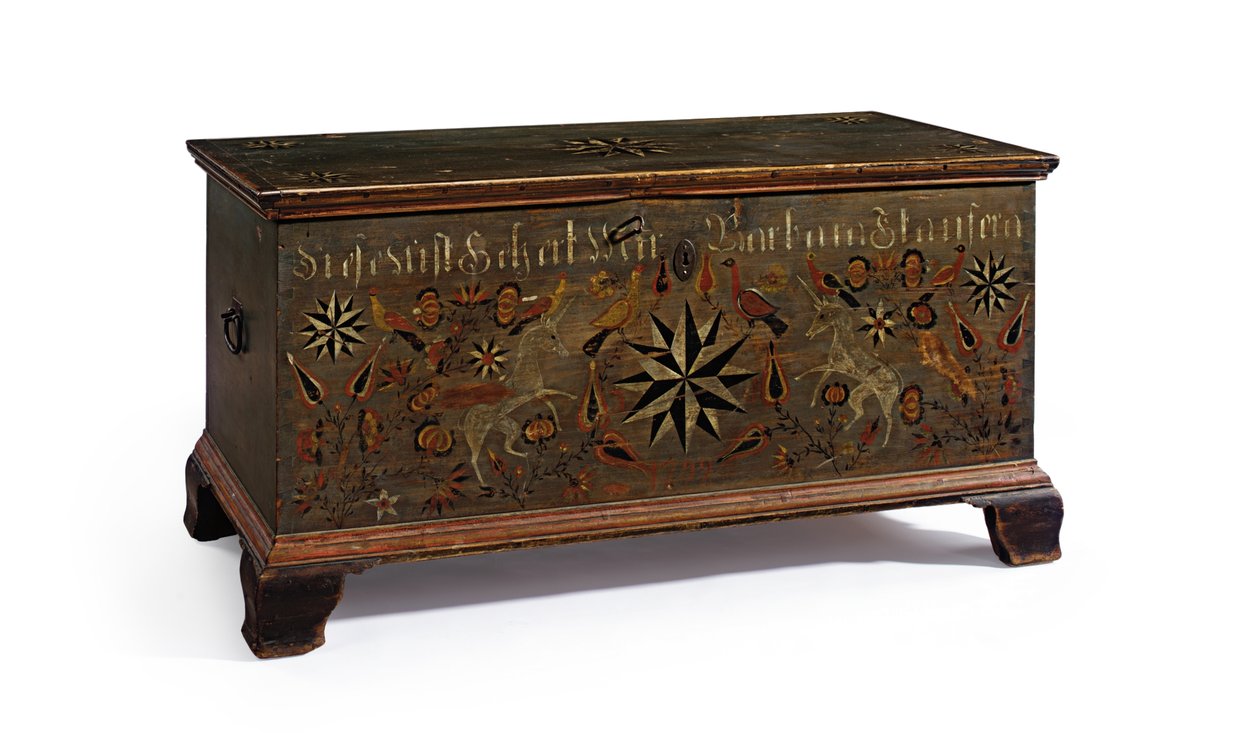Coffre décoré fabriqué pour Barbara Stauffer, Rapho Township, comté de Lancaster, Pennsylvanie, USA, 1799 - John Flory