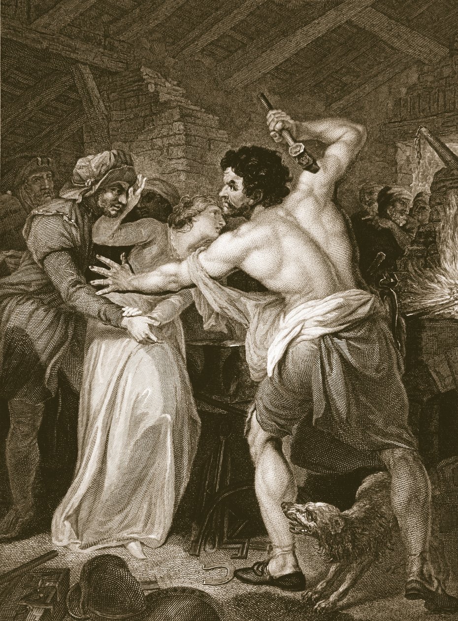 Le collecteur de la taxe de vote assassiné par Wat Tyler, gravé par J. Hall, illustration de 