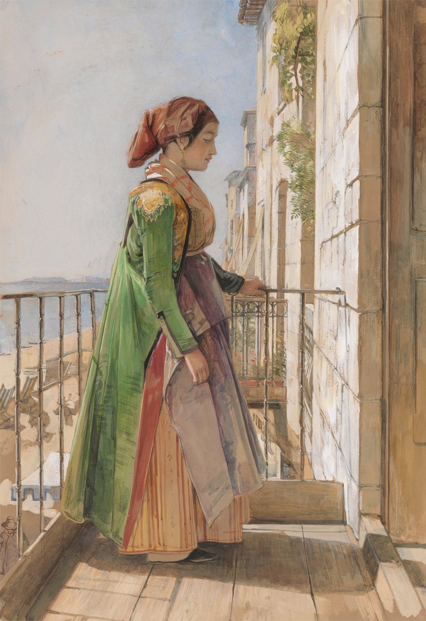 Une fille grecque debout sur un balcon - John Frederick Lewis