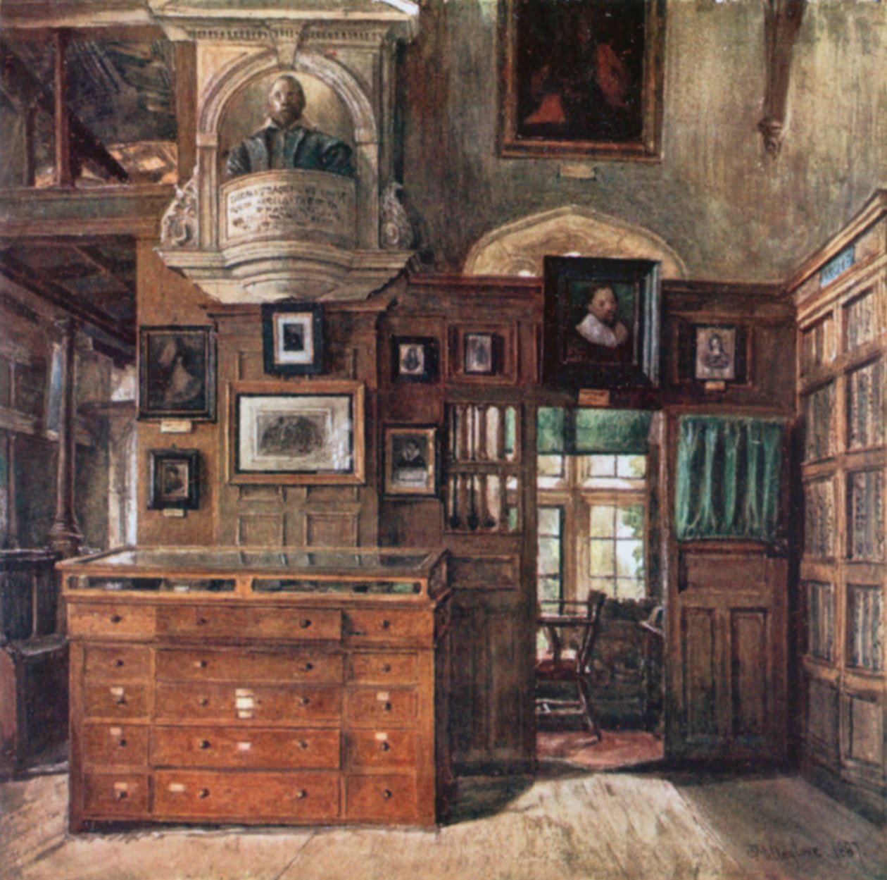 Une "étude" dans la Bodleian Library (lithographie couleur) - John Fulleylove