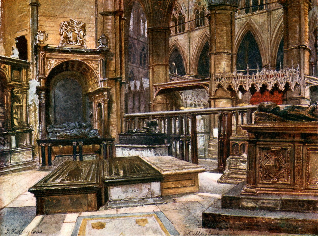 Comte Brasses et tombes pittoresques de la chapelle St Edmund (lithographie couleur) - John Fulleylove