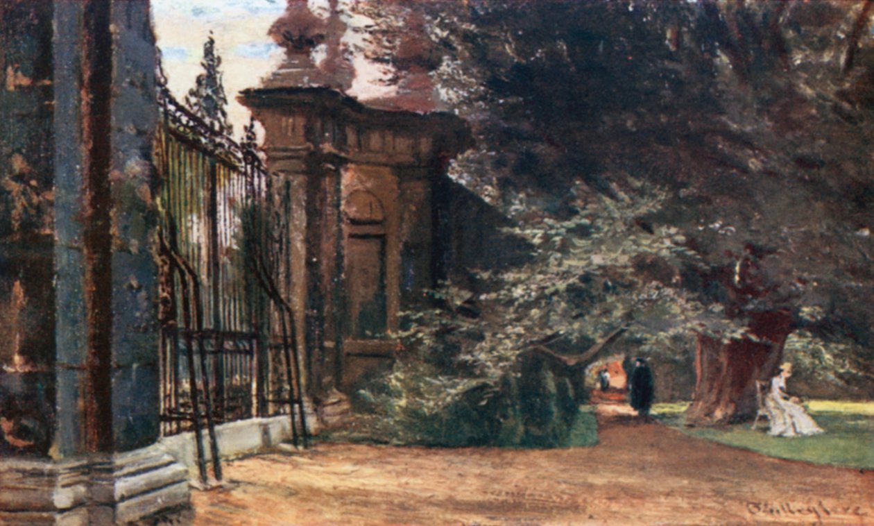 Dans les jardins du Trinity College (lithographie couleur) - John Fulleylove
