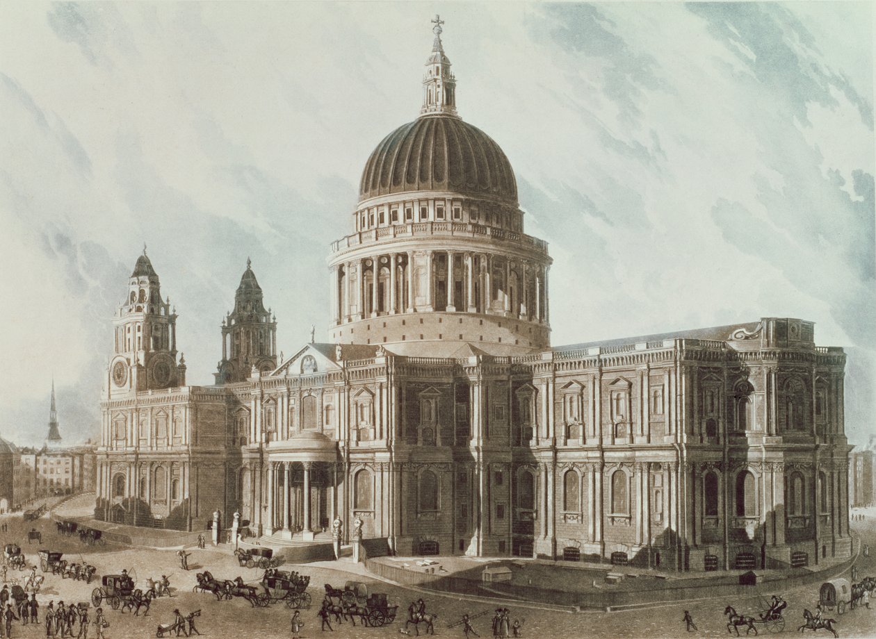 Vue sud-est de la cathédrale Saint-Paul, gravée par Daniel Havell, pub. 1818 par 