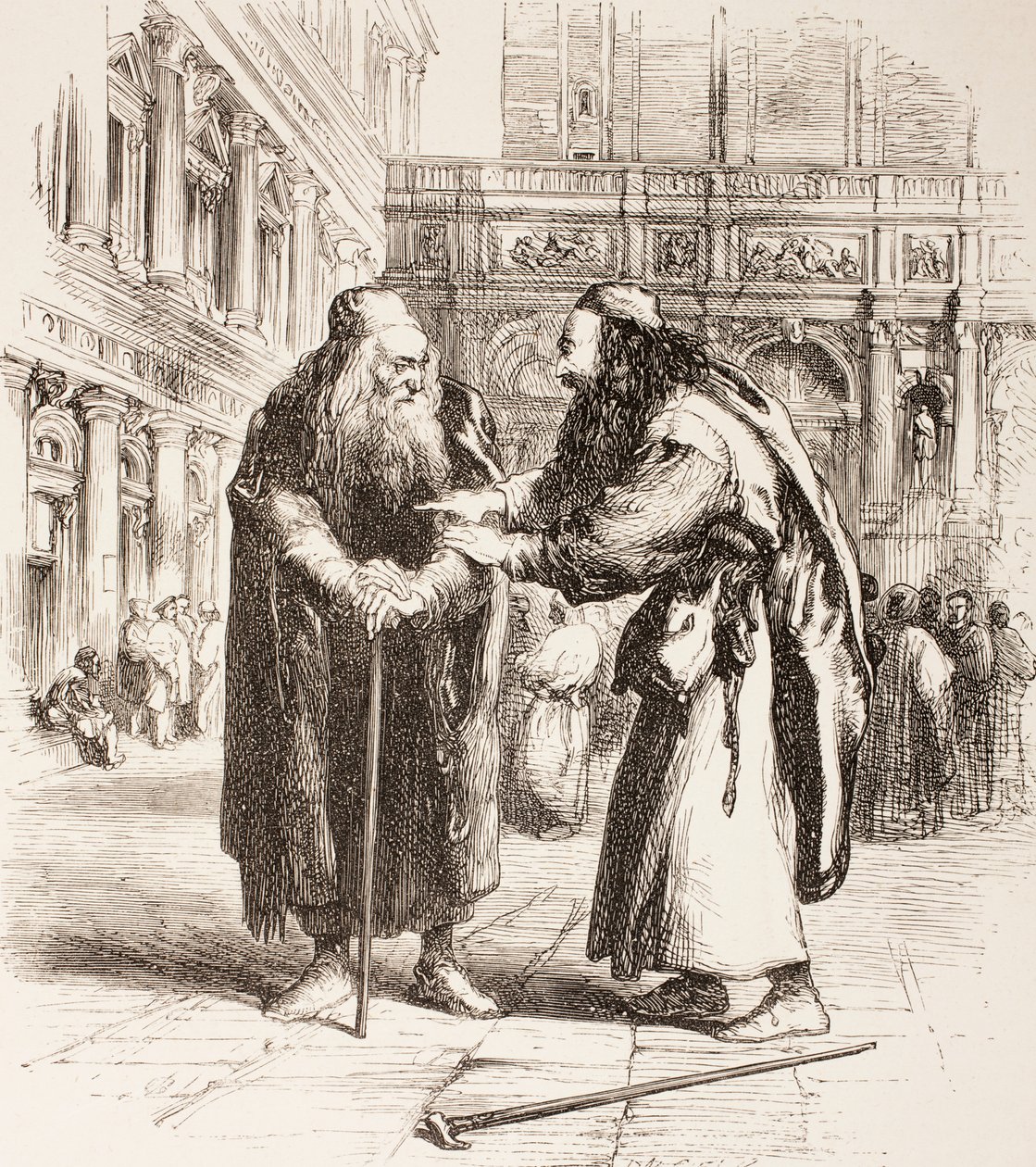 Illustration pour Le Marchand de Venise, Shylock et Tubal se rencontrent dans la rue, Acte III, Scène I, de 