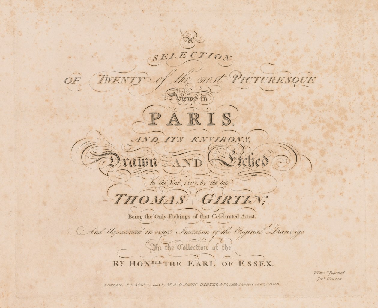 Une sélection de vingt des vues les plus pittoresques de Paris et de ses environs : Page de titre - John Girtin